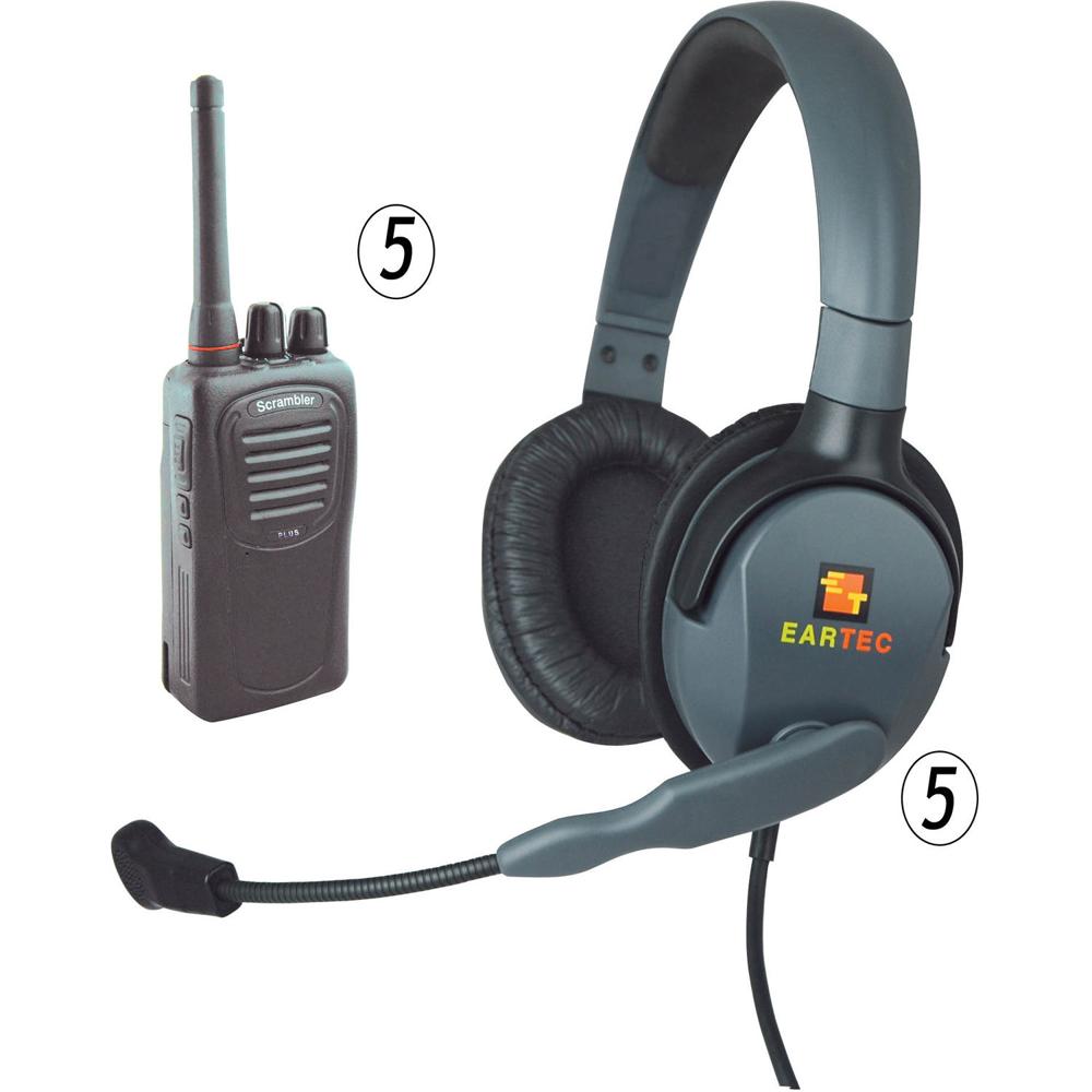 Eartec Scrambler SC-1000 Paquete de 5 Radios y Auriculares Max 4G Doble con PTT