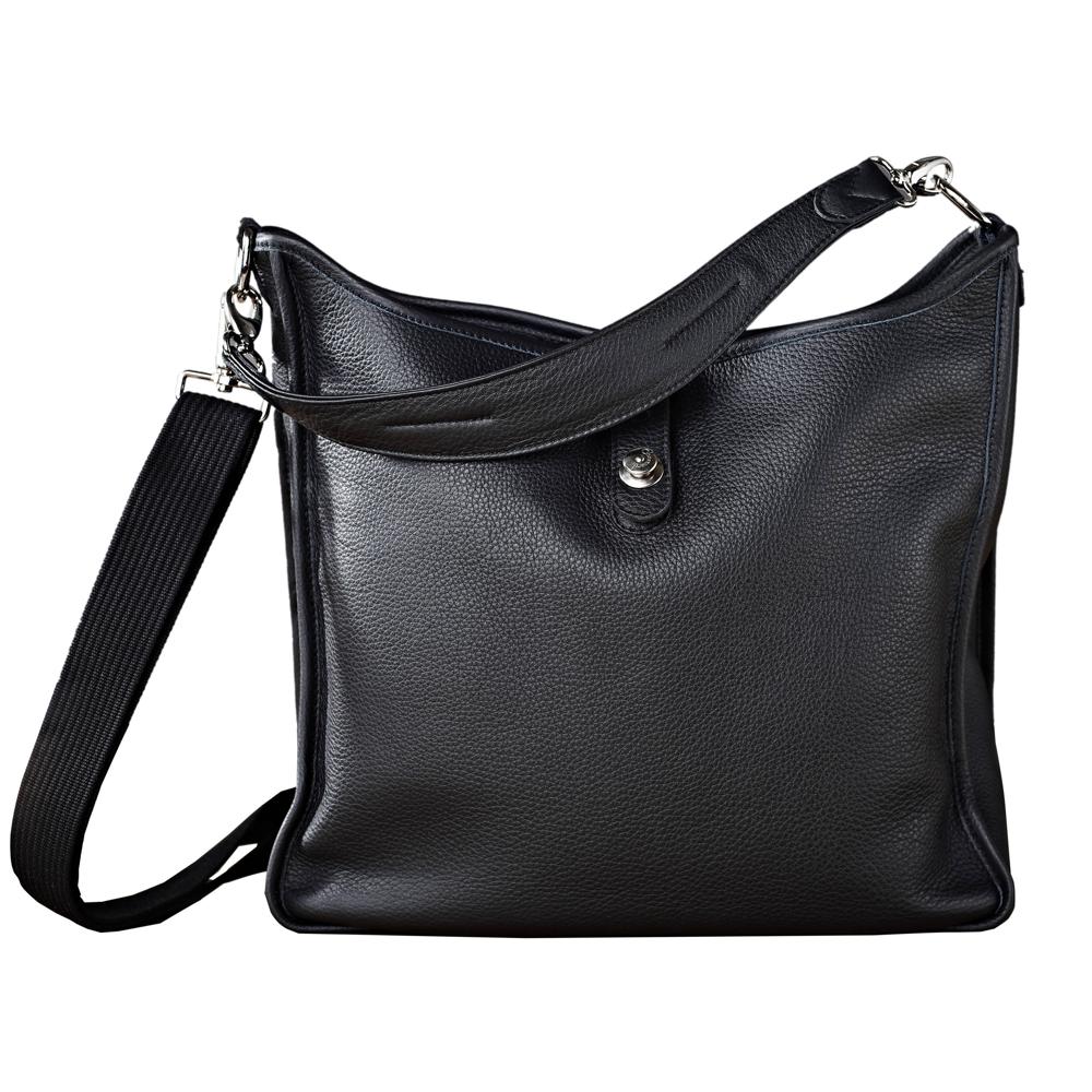 Oberwerth Kate Bolsa Multifuncional de Cuero Negro para Damas con Acentos y Botones Platea