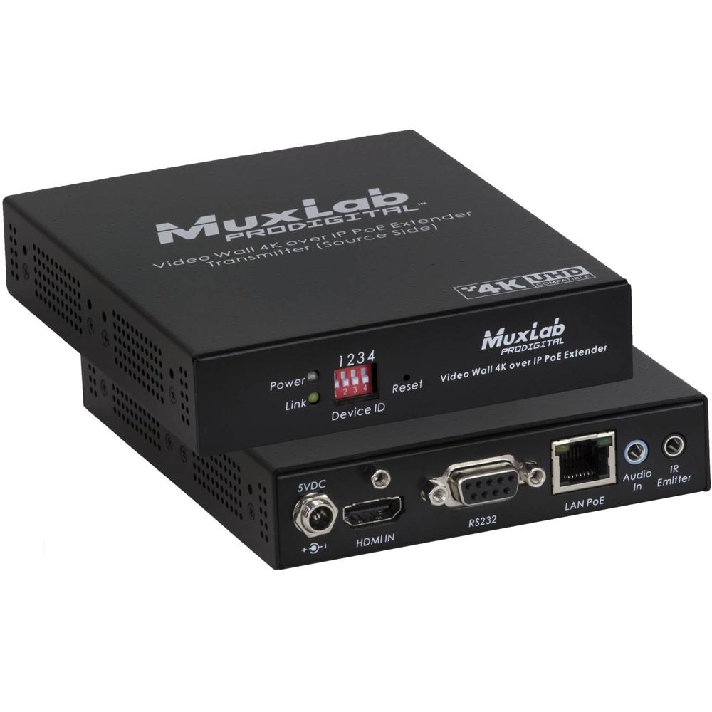 MuxLab Transmisor HDMI 4K sobre IP con PoE - 330' de Distancia, Soporte RS-232 e IR, Audio