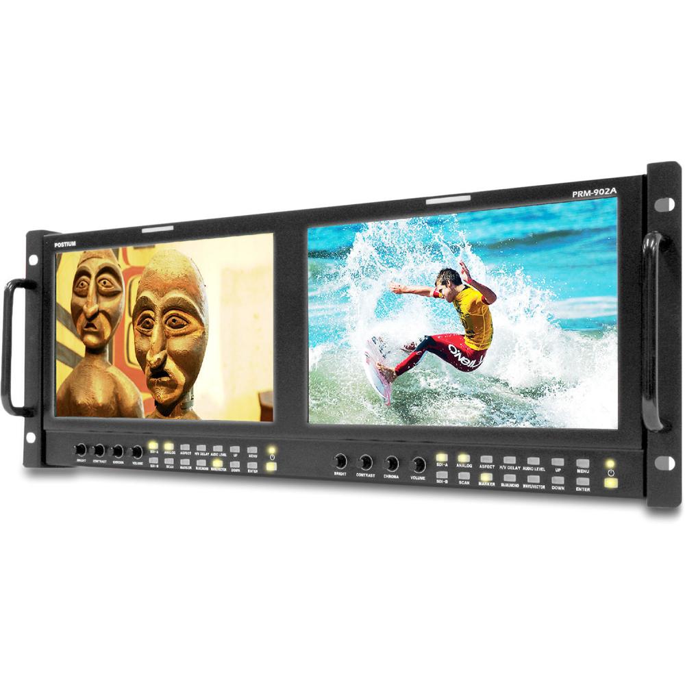 Postium Dual 9"" LCD 4RU Multi-Channel Rack Monitor - 800 x 480, 2x HD/SD-SDI Inputs, 600 n