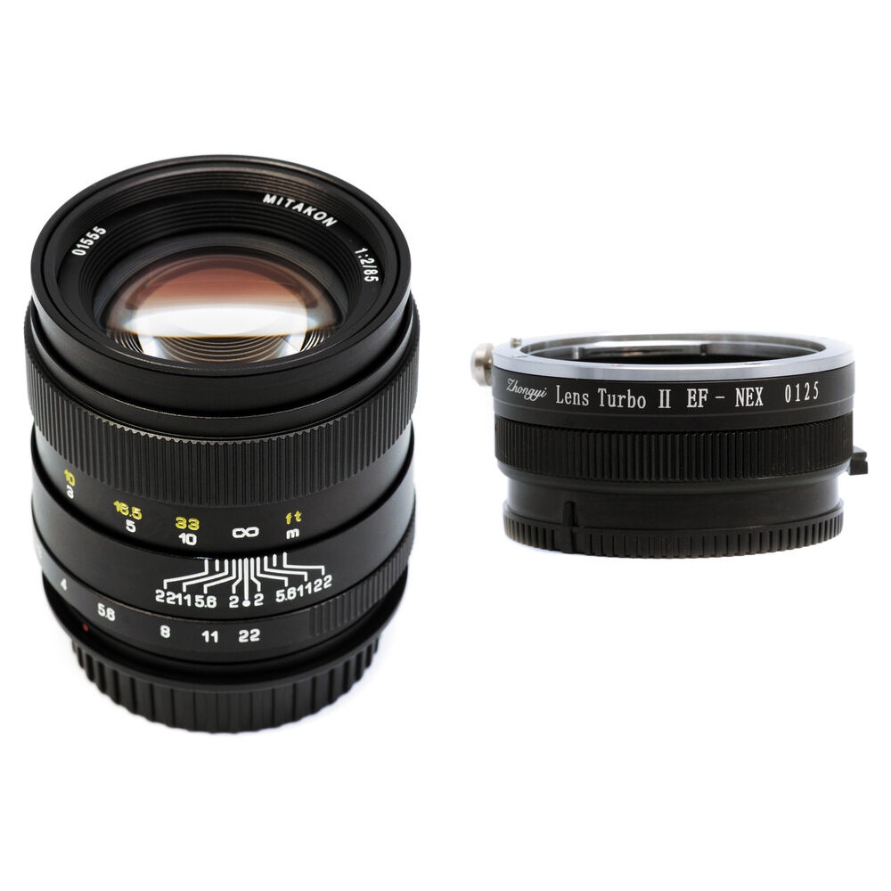 Mitakon Zhongyi 85mm f/2 Lens para Canon EF con Adaptador Turbo Mark II para Sony E-Mount