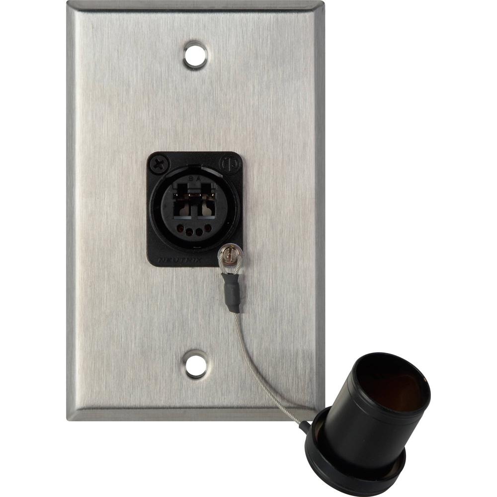 Camplex Placa de Pared de Acero Inoxidable 1-Gang con Conector OpticalCON Duo y Tapa de Po