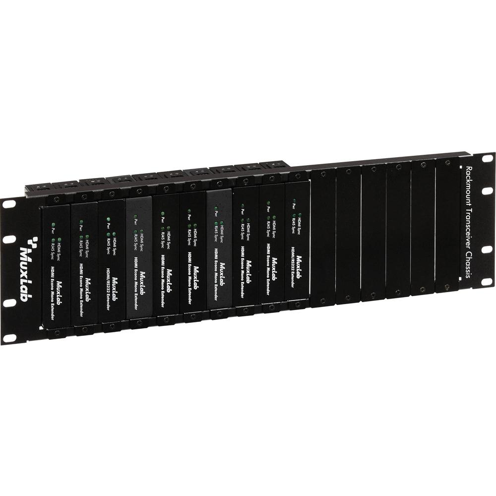 MuxLab Chasis Transceptor Rackmount de 16 Puertos Modelo 500100, Aluminio Negro, 3 RU, Sop