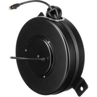 Stage Ninja Cable Retráctil Cat 6 65' con Conector RJ45, Carcasa de Acero Negra