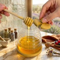 Mielera de Vidrio Borosilicato 450 ml con Tapa y Base de Bambú