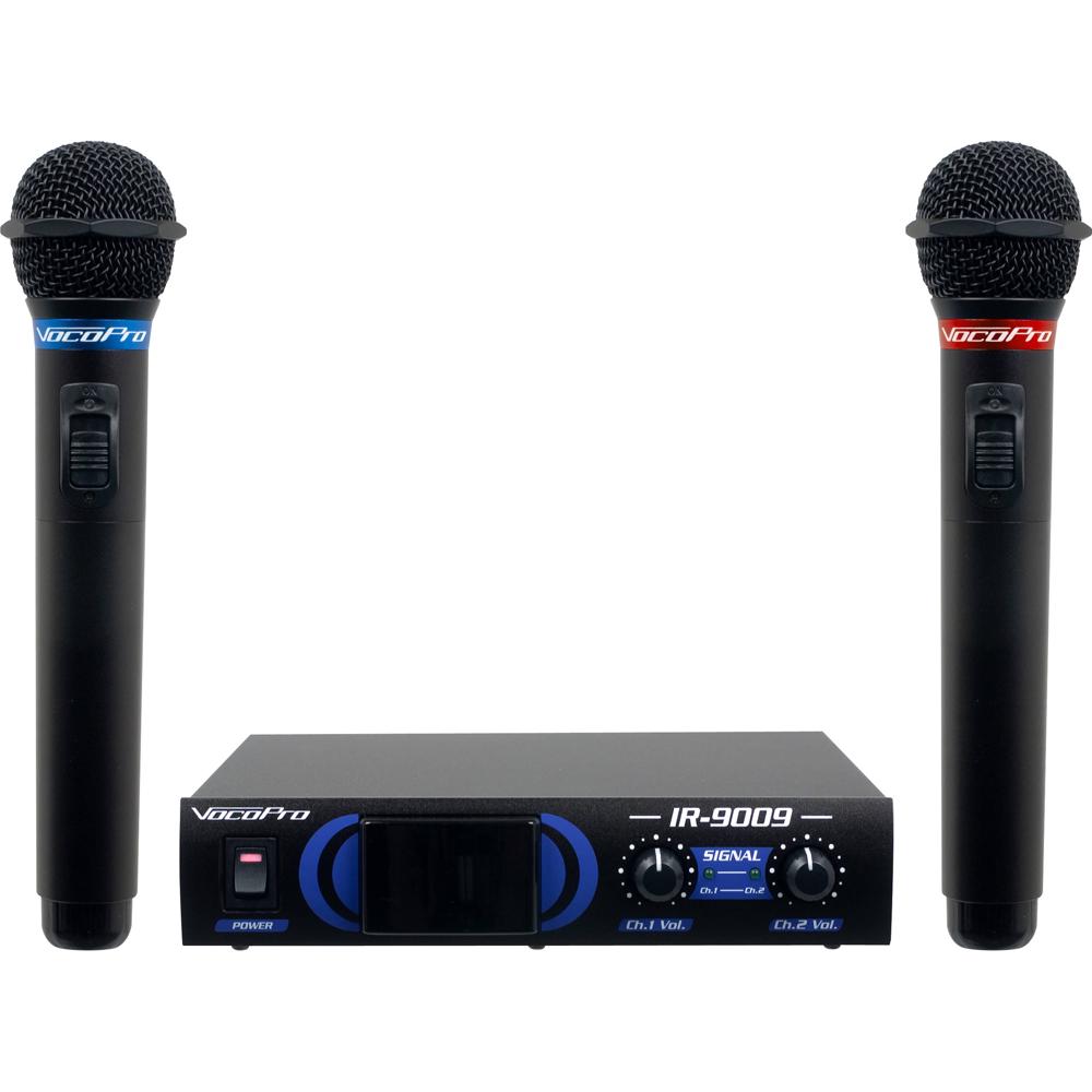 VocoPro IR-9009 Sistema de Micrófono Inalámbrico Dual Infrarrojo - Rojo/Azul, 2 Canales,