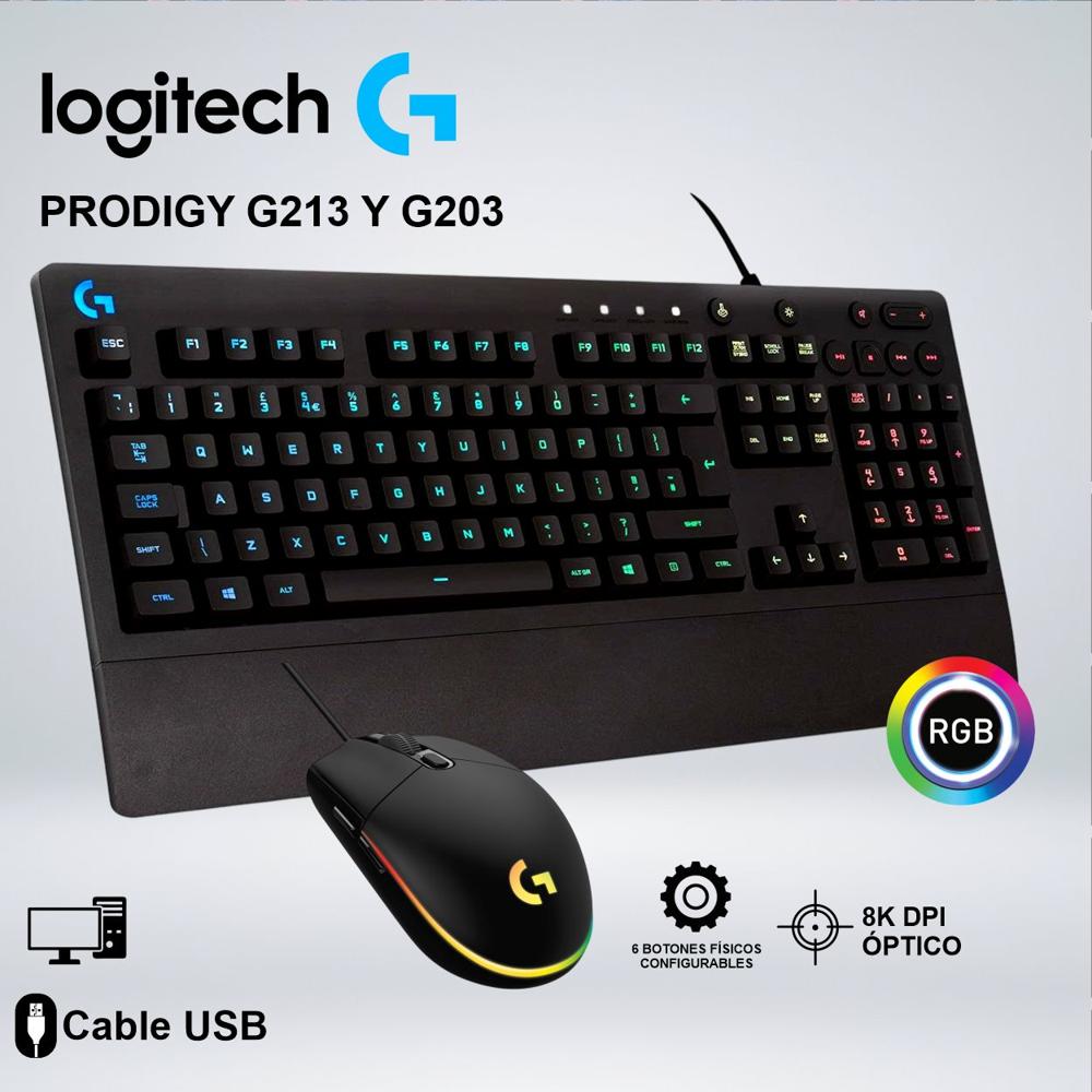 TECLADO  MOUSE LOGITECH GAMING PRODIGY G213 Y G203 RGB CABLE USB