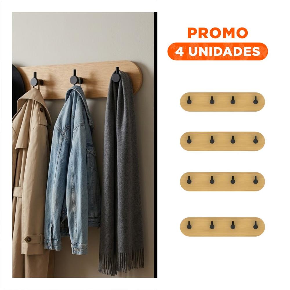 Pack4 Perchero Adhesivo para Organizar Bambu Negro de Pared con 4 Ganchos YRegalo Sticker