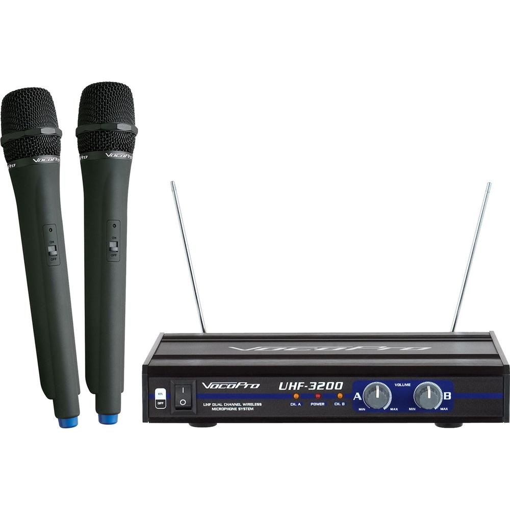 VocoPro UHF-3200-10 Sistema Inalámbrico de Micrófono Dual UHF con 2 Micrófonos de Mano,