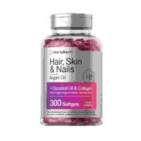 Horbaach Hair Skin Nails Biotina Colágeno Aceite de Argán y Aceite de Coco 300 Cápsulas Blandas