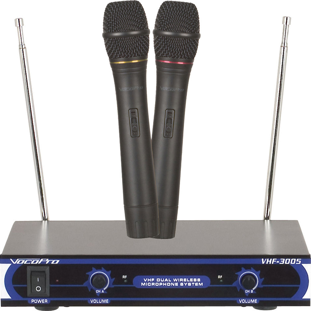 VocoPro VHF-3005 Sistema Inalámbrico de Micrófono Doble Canal VHF con 2 Micrófonos de M
