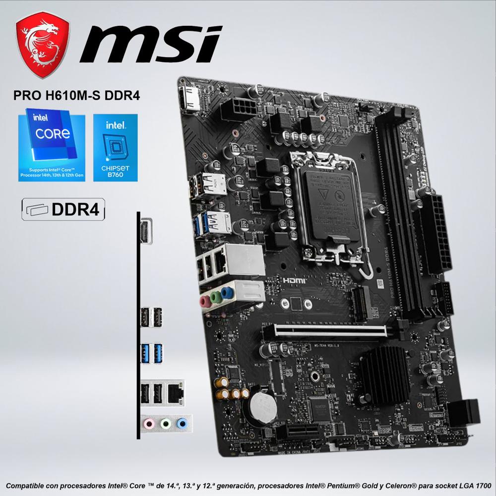 PLACA  MSI PRO H610M-S DDR4 Intel Core de 14 13 Y 12