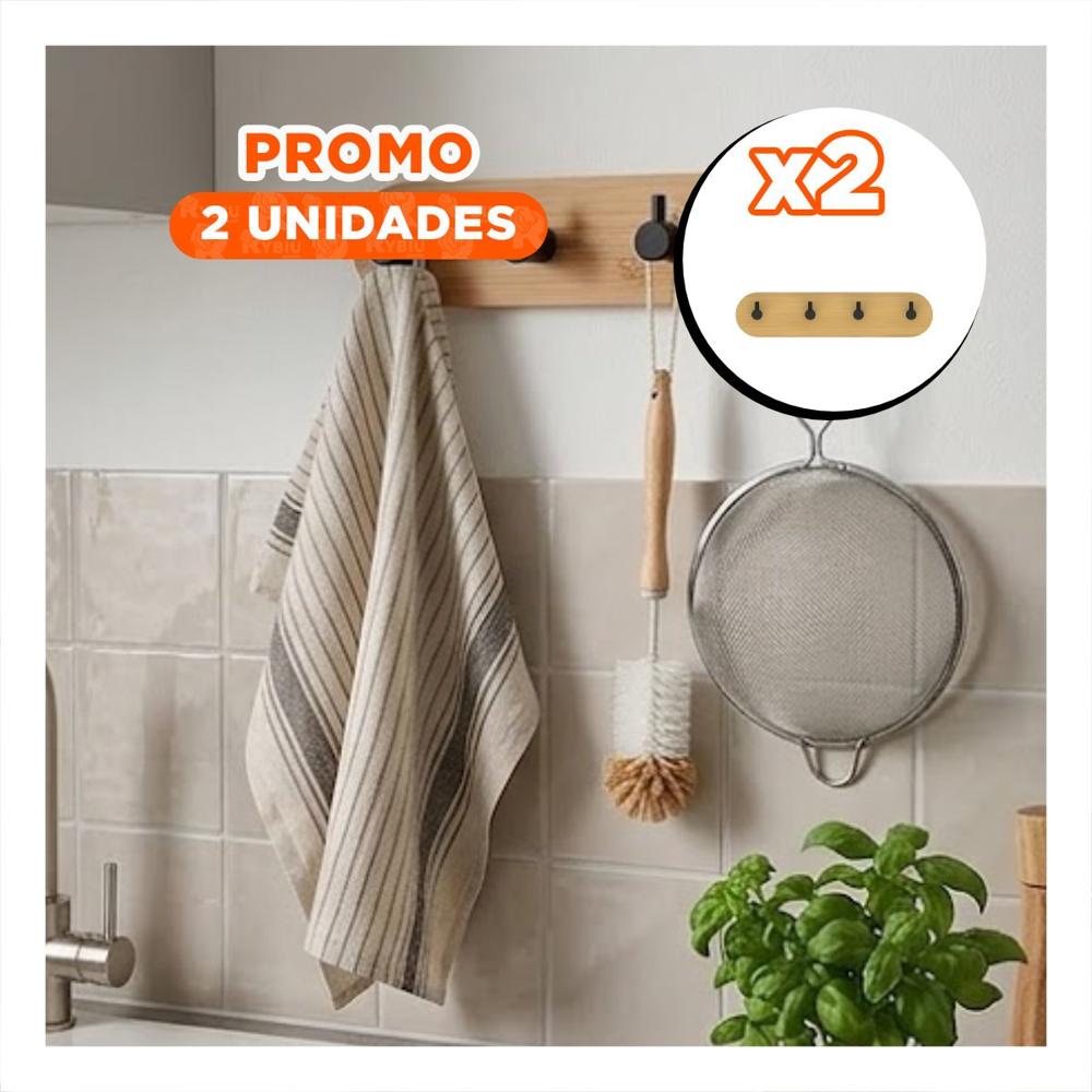 Pack2 Gancho de Bambu Negro para Organizar con 4 Ganchos Adhesivo de Pared 19x5cm YPapel Regalo