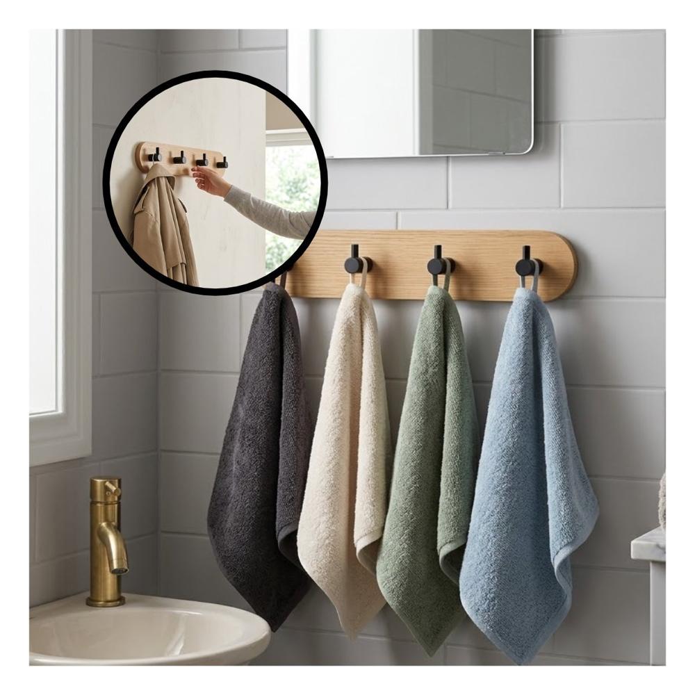 Colgador de Pared para Hogar Bambu Negro Adhesivo con 4 Ganchos 19x5cm Y Papel Regalo
