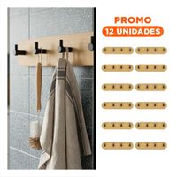 Pack12 Sujetador de Pared Bambu Negro con Adhesivo 19x5cm y 4 Ganchos Multiuso YRegalo Sticker