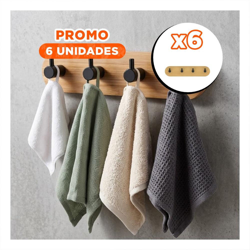 Pack6 Gancho para Llaves de Pared Bambu Negro Adhesivo con 4 Ganchos 19x5cm YPapel Regalo