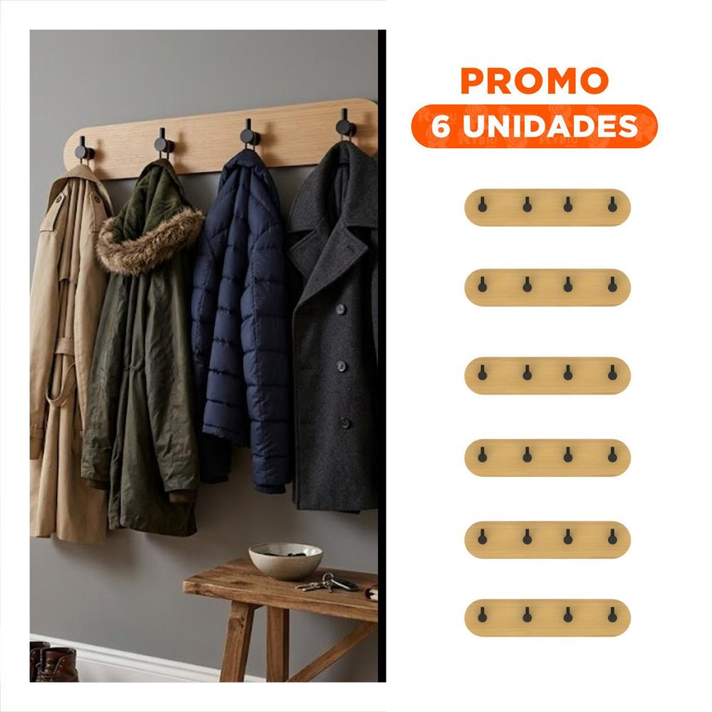 Pack6 Colgador de Pared con Adhesivo Bambu Negro 19x5cm para Colgar Accesorios