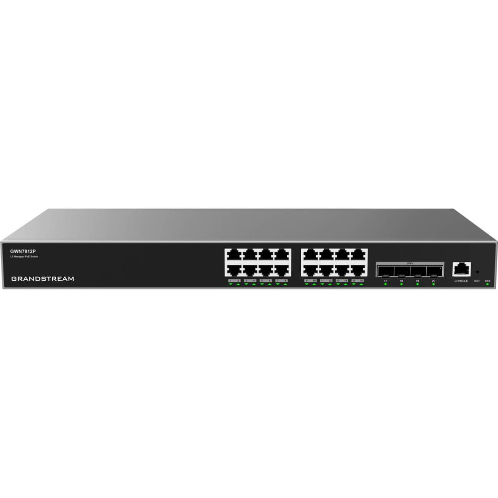 Grandstream Switch Gestionado GWN7812P 16 Puertos Gigabit PoE+ con 240W de Potencia, 4 Pue
