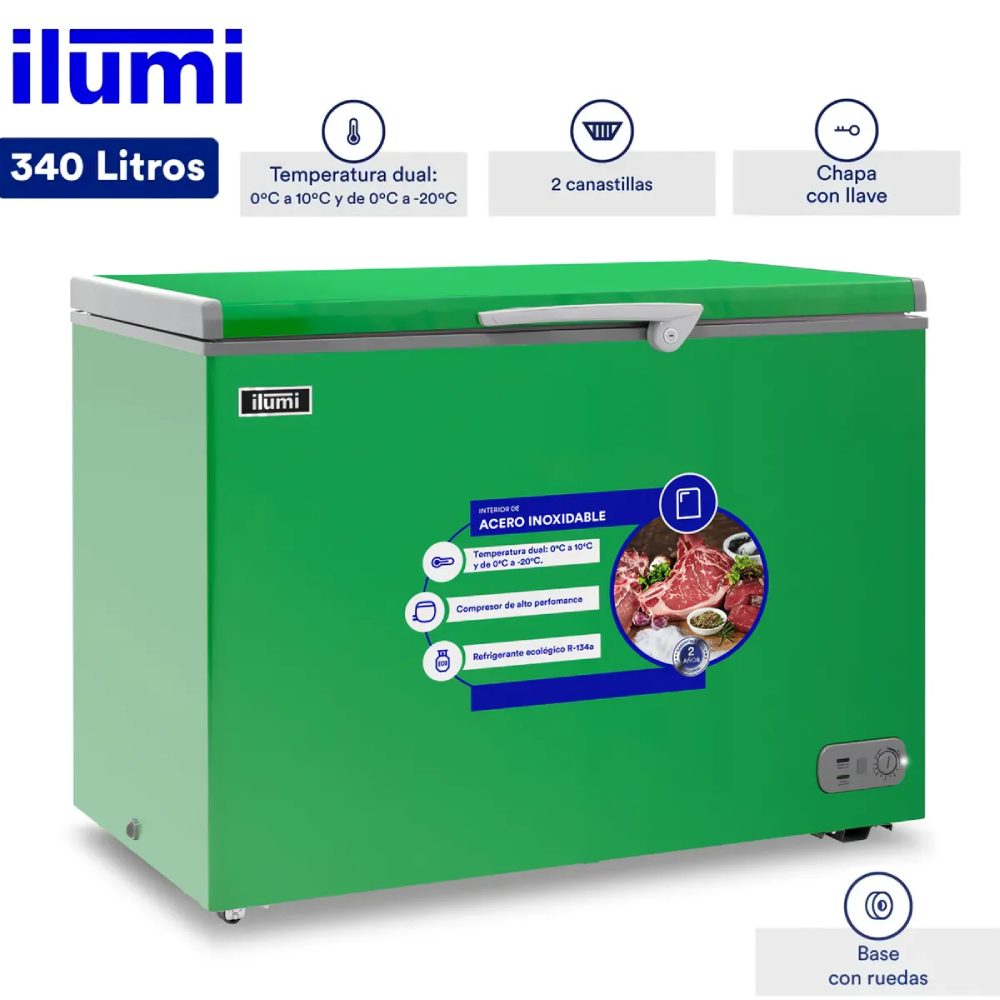Congelador Ilumi con Tina de Acero Inoxidable de 340 Litros TFI-3400GR Verde