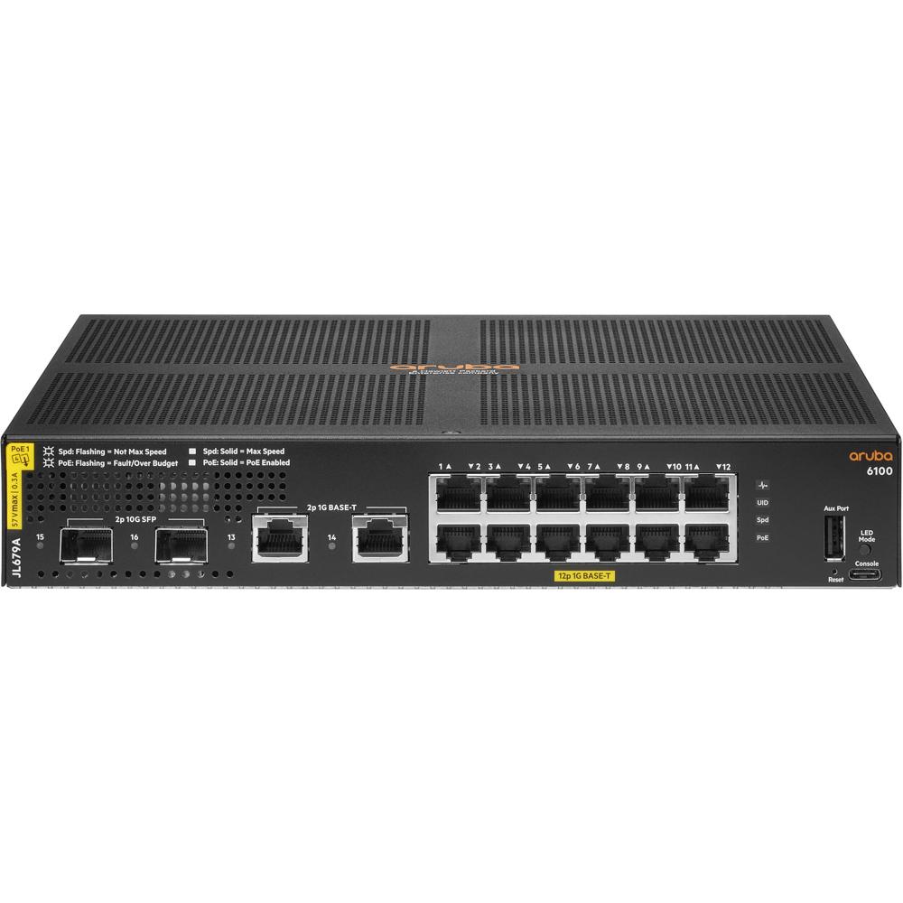 HPE Aruba 6100 Switch de Red Gestionado 12 Puertos PoE+ Gigabit con SFP+