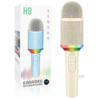 Micrófono Karaoke Inalámbrico H9 Dorado Con Luz RGB Recargable