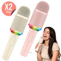 Pack X2 Micrófono Karaoke Inalámbrico H9 Recargable Con Luz RGB