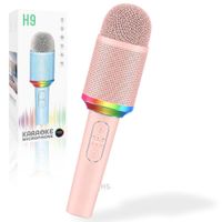Micrófono Karaoke Inalámbrico H9 Rosa Con Luz RGB Recargable
