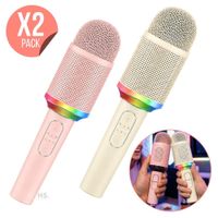 Pack X2 Micrófono Karaoke Inalámbrico H9 Con Luz RGB Recargable