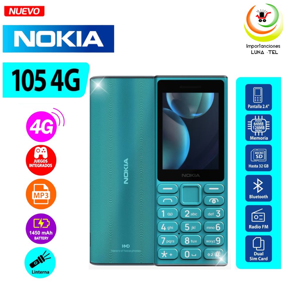CELULAR BASICO NOKIA 105 4G DUAL SIM AZUL