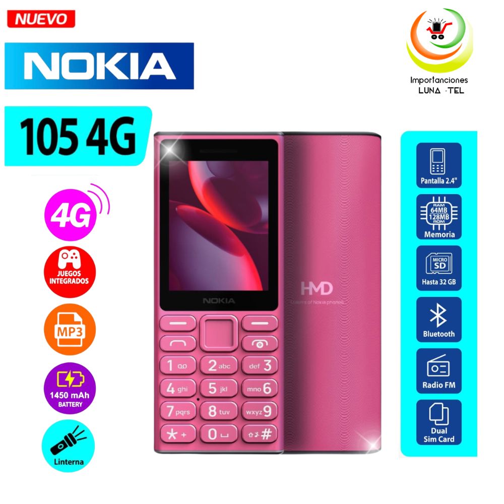 CELULAR BASICO NOKIA 105 4G DUAL SIM ROSADO