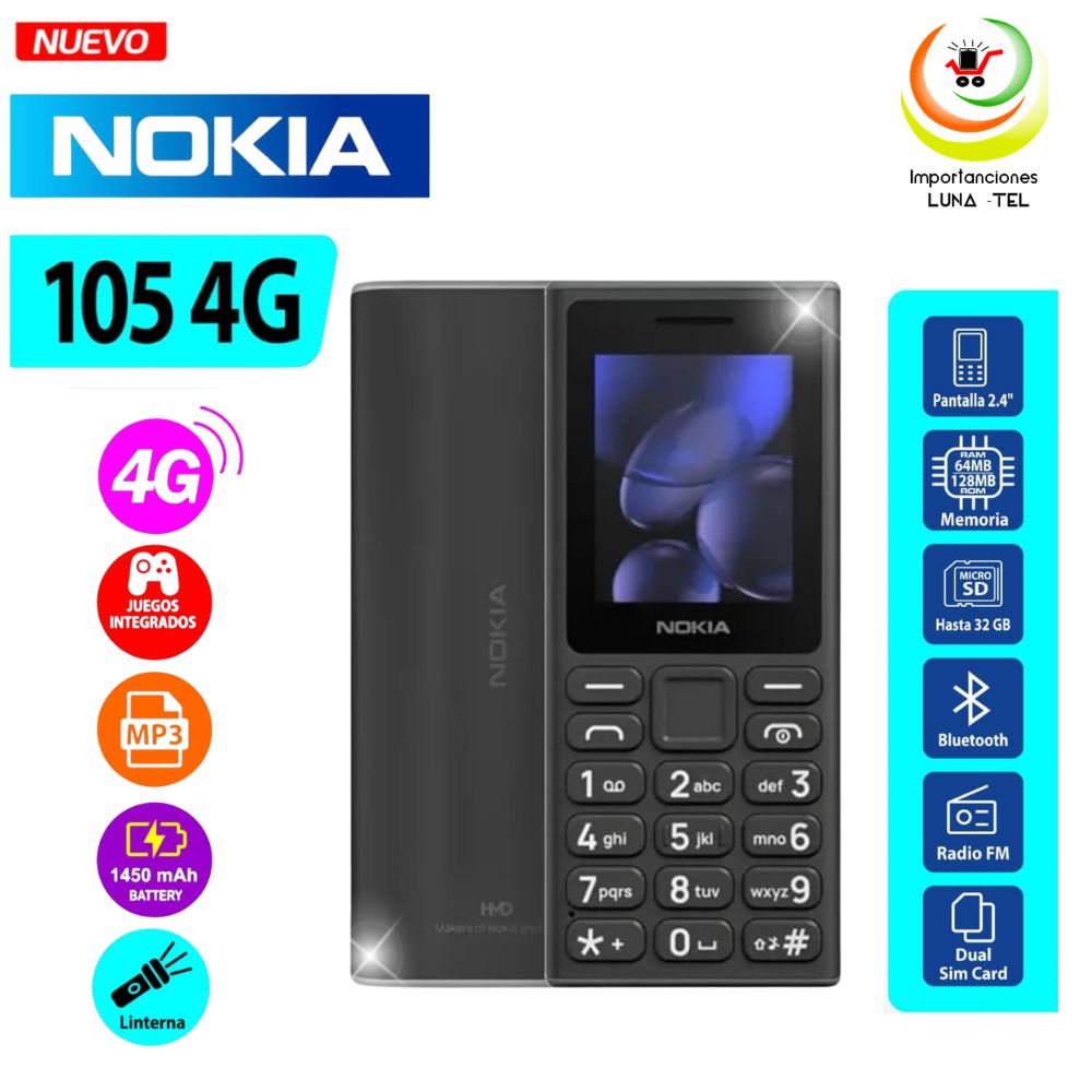 CELULAR BASICO NOKIA 105 4G DUAL SIM NEGRO