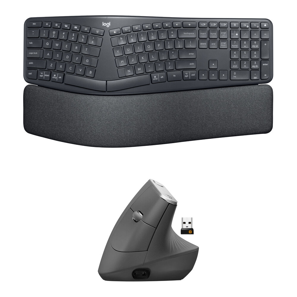 Logitech Kit de Productividad Wireless ERGO K860 y Mouse Ergonómico MX Vertical - Diseño