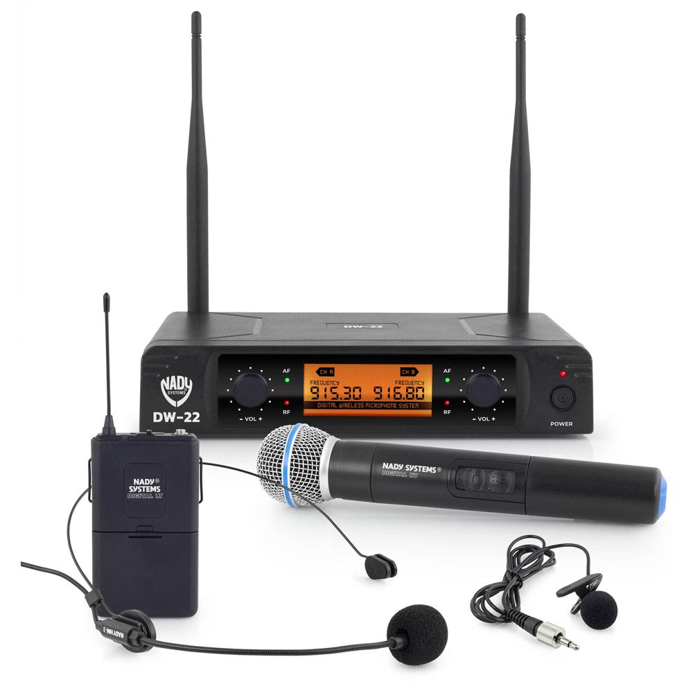 Nady DW-22 Sistema Inalámbrico Digital de Micrófono para 2 Personas con Lavalier, Headse