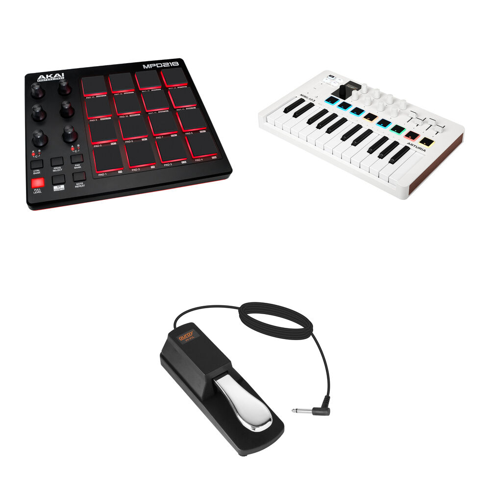 Akai Professional MPD218 Controlador USB con Arturia MiniLab 3 Teclado y Pedal de Sostenid