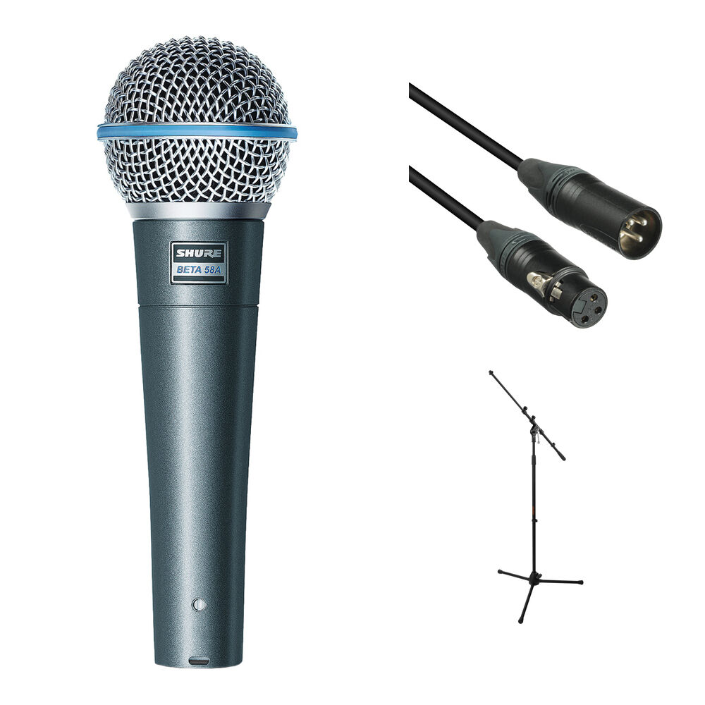Shure Beta 58A Micrófono Vocal Dinámico con Soporte y Cable XLR