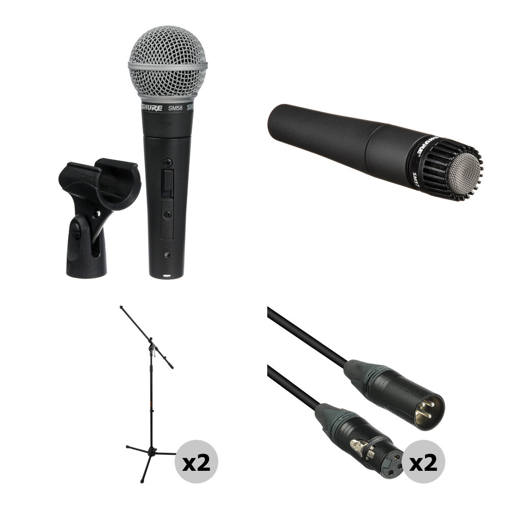 Shure Kit de Micrófonos SM58S y SM57-LC con Soportes y Cables XLR