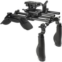 CAMVATE Pro Shoulder Rig con Baseplate, Soporte de Lente y Duales Agarraderas de Cuero (Ne