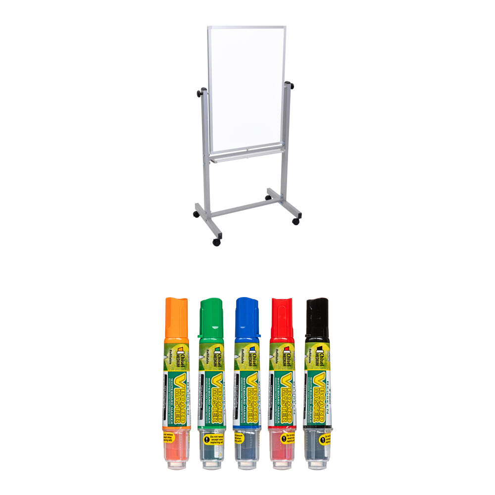 Luxor Pizarra Blanca Móvil Magnética Reversible 24 x 36"" con Kit de Marcadores PILOT V
