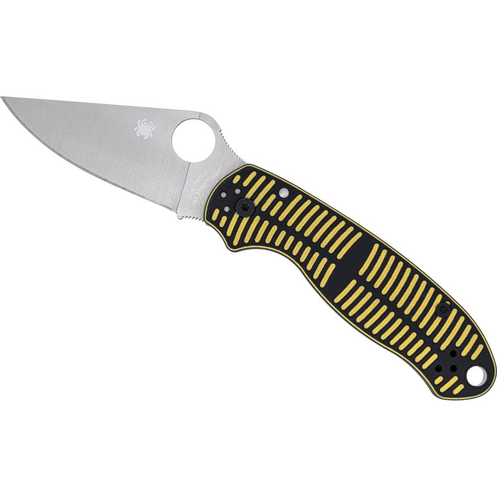 Spyderco Para 3 Salt Cuchillo Plegable CPM MagnaCut, Hoja Satinada, Mango G10 Negro/Amaril