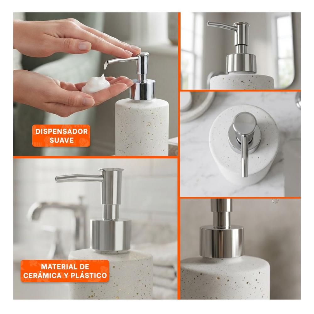 Dispensador para Locion Cilindro Color Blanco con Puntos Dorados