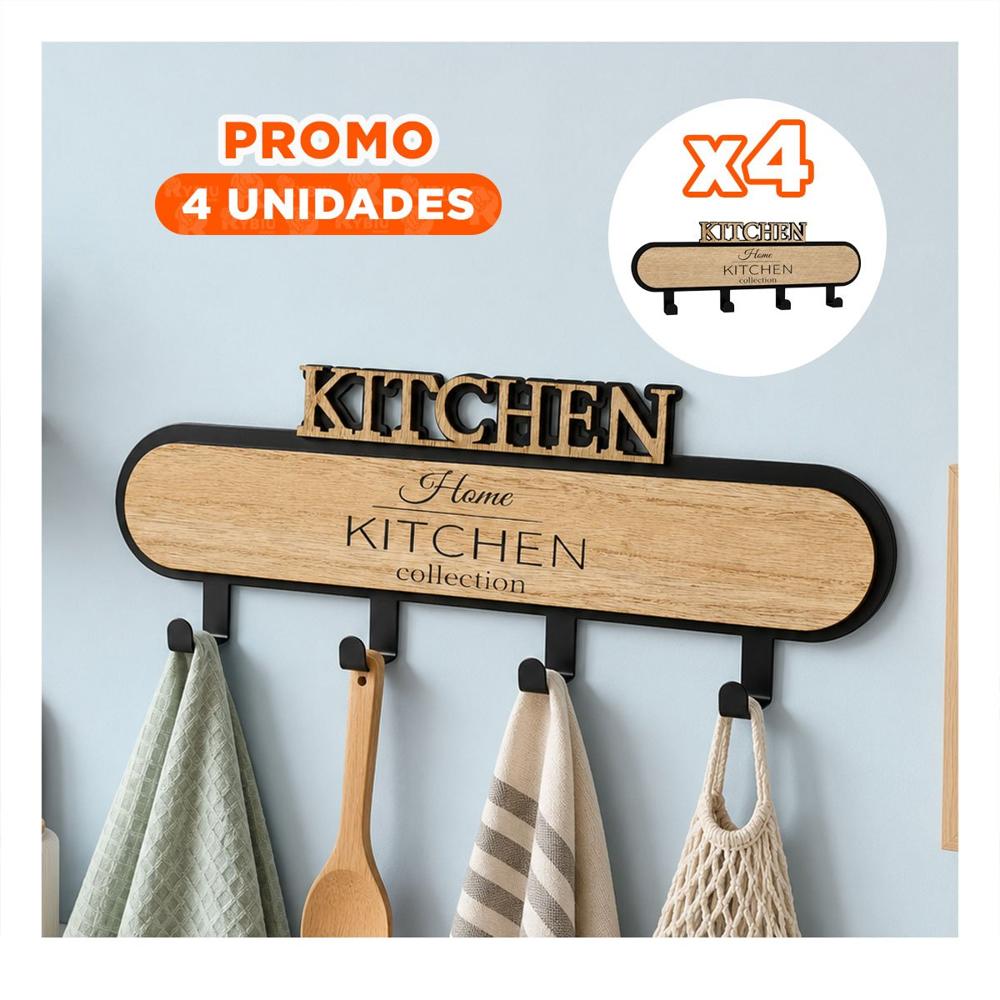 Pack4 Gancho Moderno Kitchen Negro y Beige para Pared con 4 Ganchos 39cm YPapel Regalo