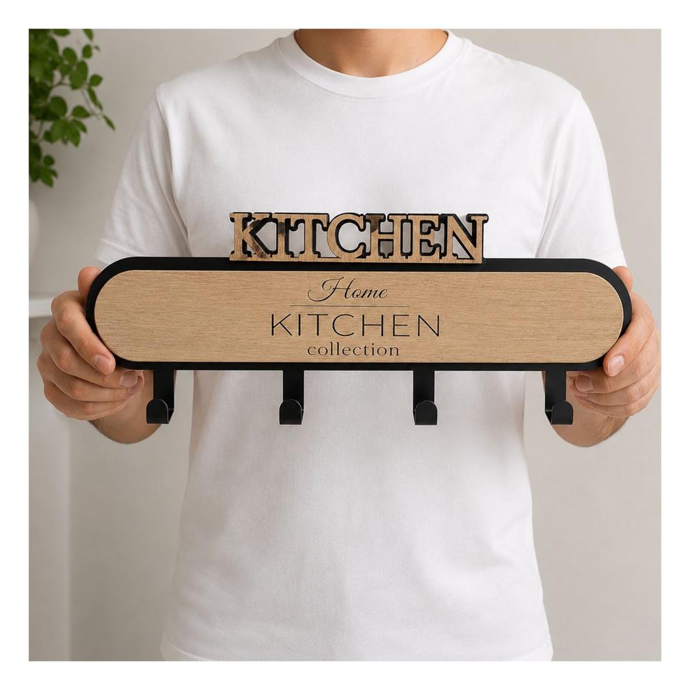 Gancho para Cocina Kitchen Negro y Beige con 4 Ganchos 39cm Y Regalo Sticker