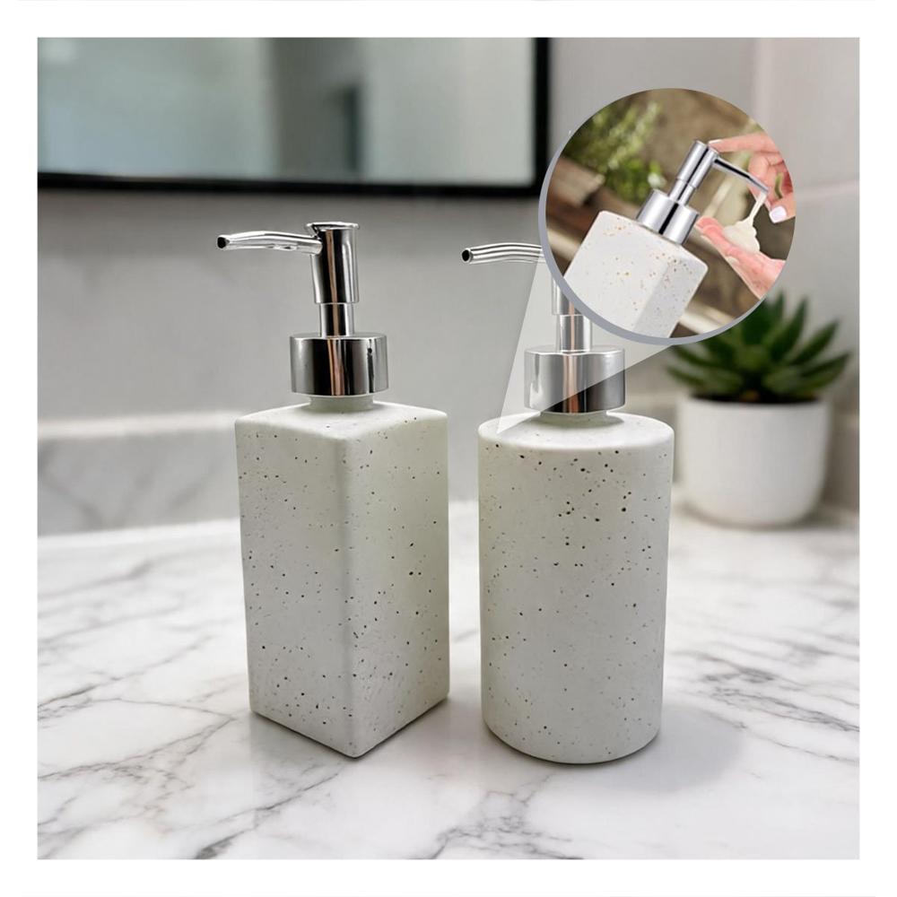Equipo 2 Dispensador de Jabon para Lavamanos Color Blanco con Detalles Dorados Y Sticky