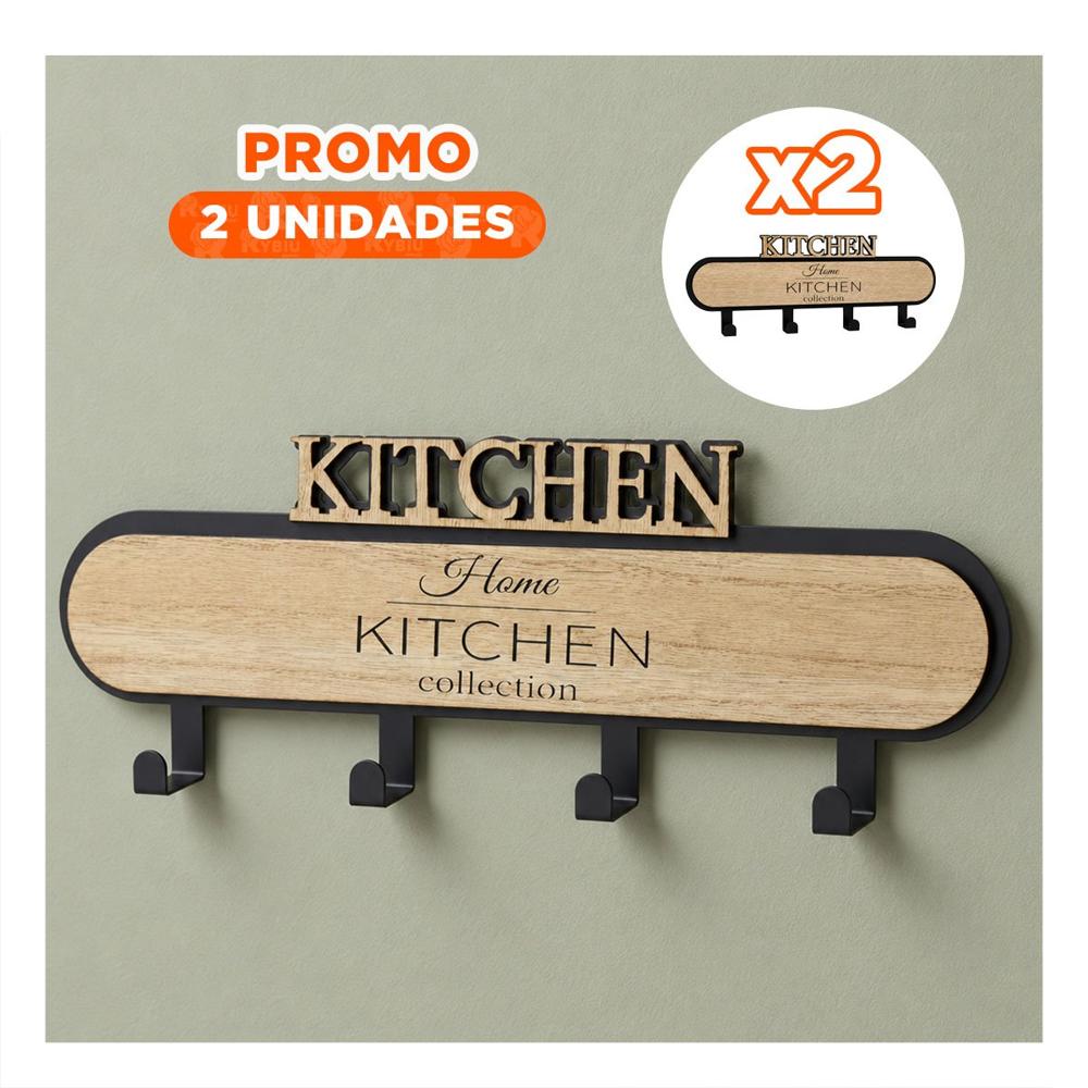 Pack2 Gancho de Kitchen Negro y Beige para Organizar con 4 Ganchos 39cm YPapel Regalo