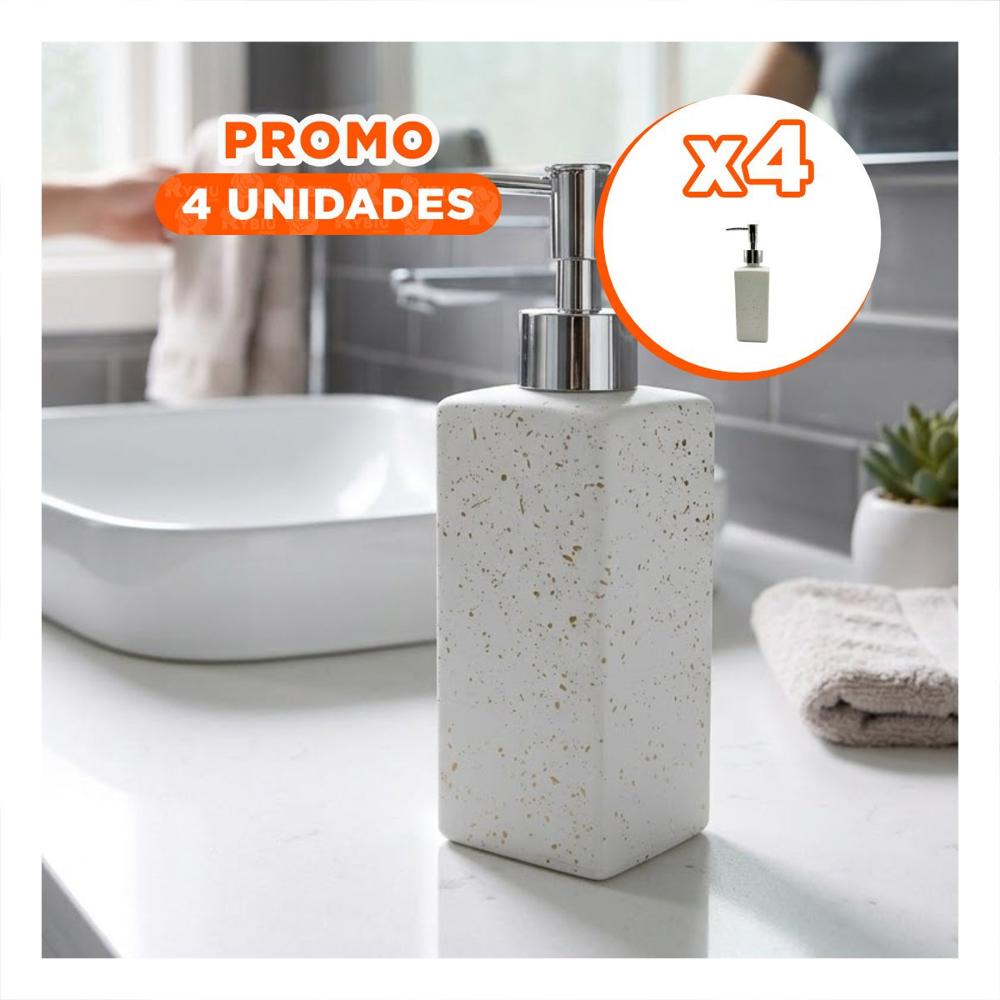Pack4 Envase para Alcohol Liquido Rectangular Color Blanco con Acabado Dorado