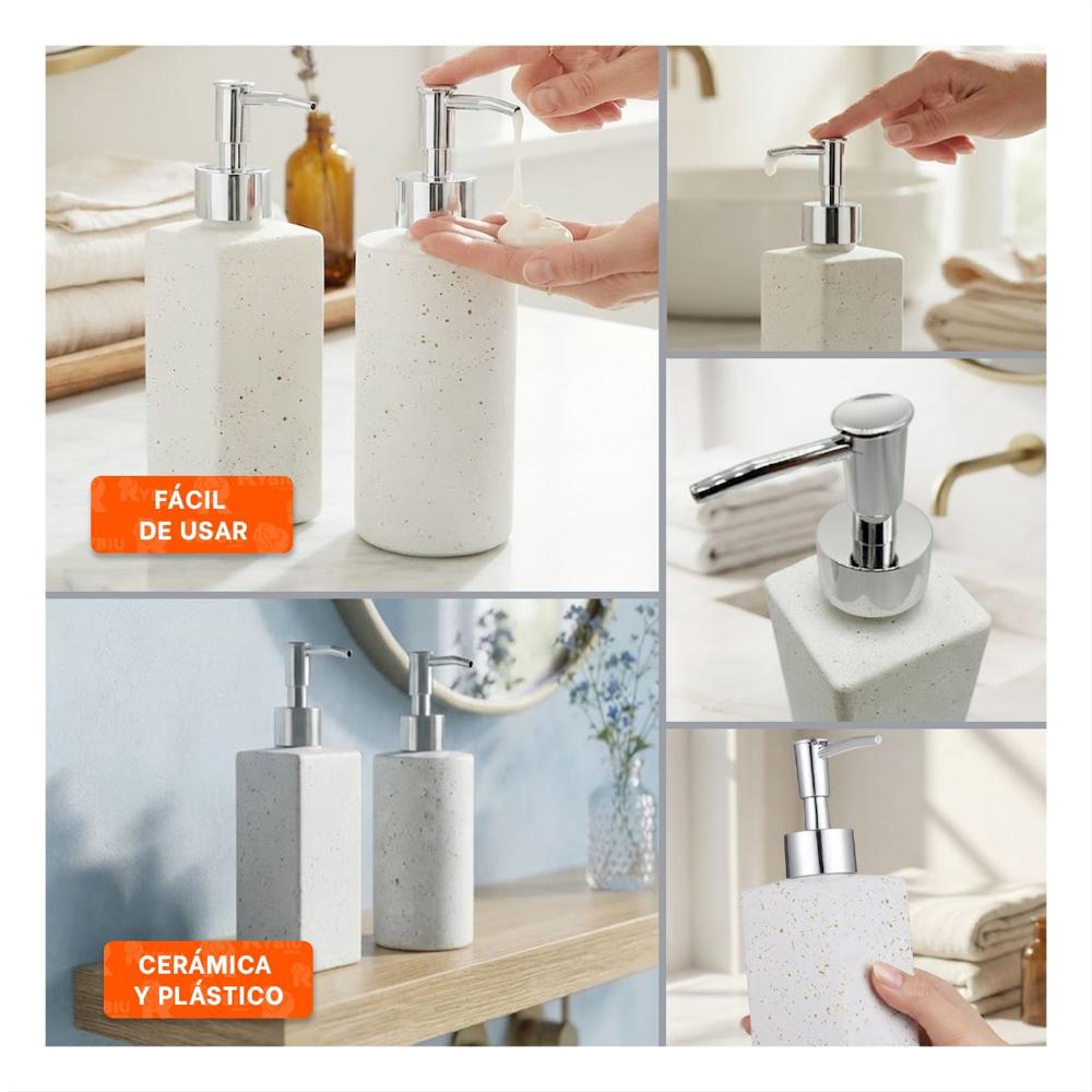 Set 2 Dispensador para Locion Color Blanco con Puntos Dorados