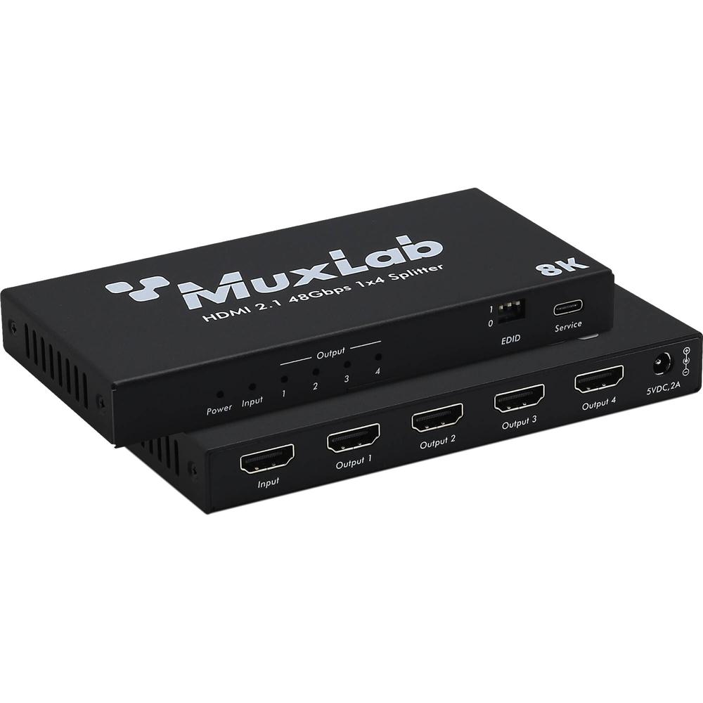 MuxLab Splitter HDMI 2.1 1 x 4 48 Gb/s - Soporta hasta 8K, EDID Management, Auto Downscali