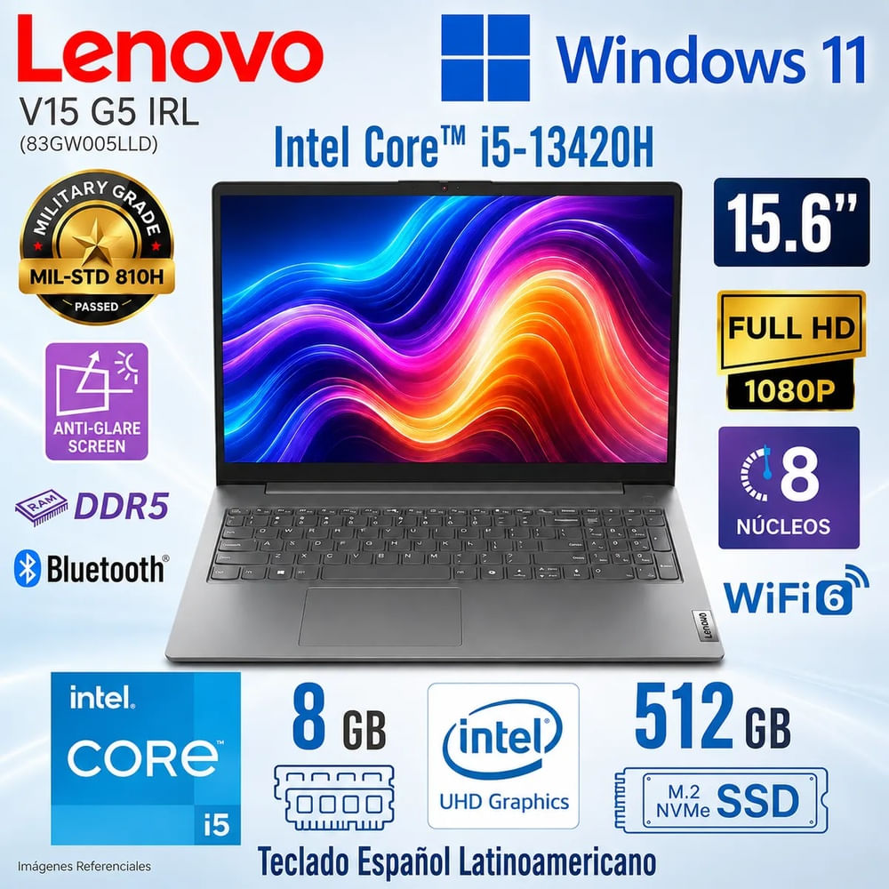 Laptop Lenovo V15 G5 IRL 15.6  FHD Intel Core i5-13420H 8GB DDR5 512GB SSD 83GW005LLD