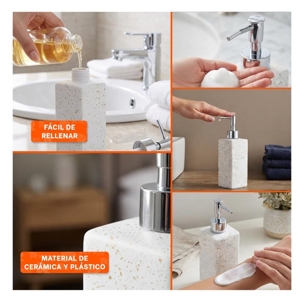 Dispensador para Locion Rectangular Color Blanco con Puntos Dorados