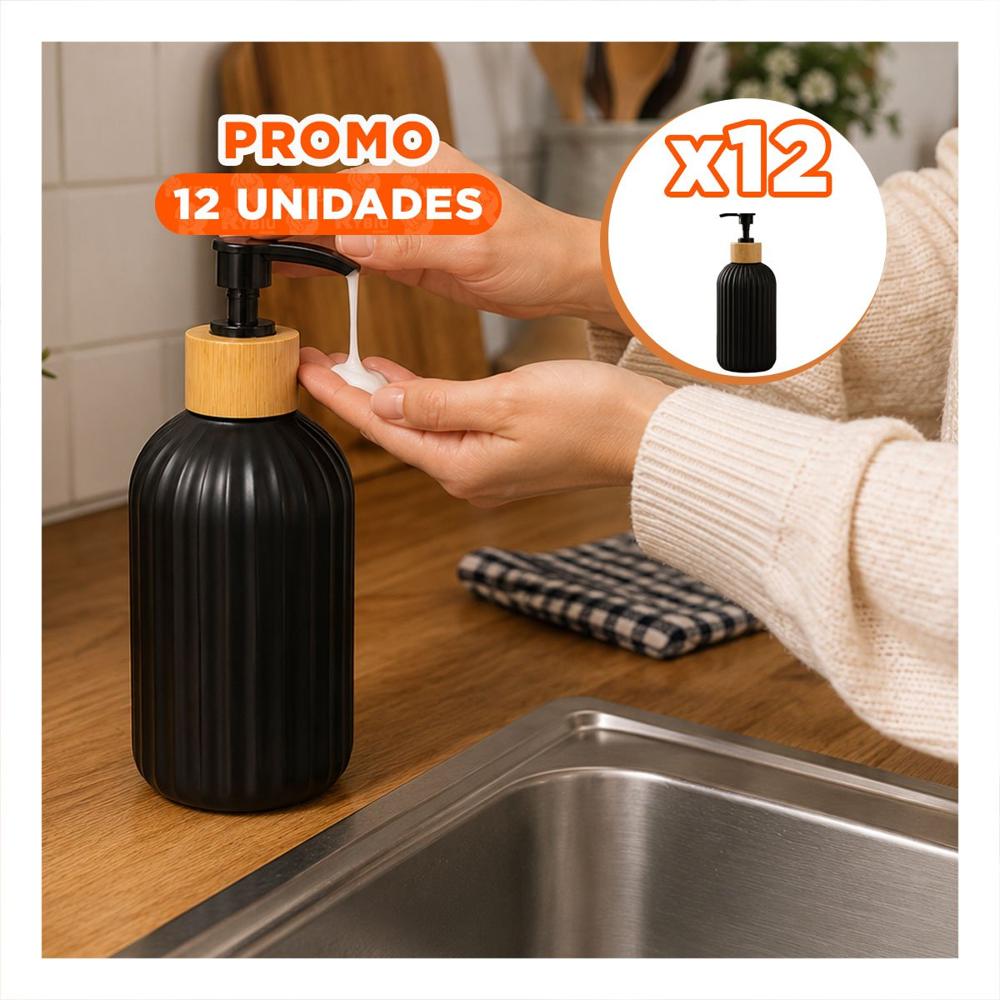 Pack12 Envase para Gel de Ducha Cilindro Color Negro con Rayas 7x19cm